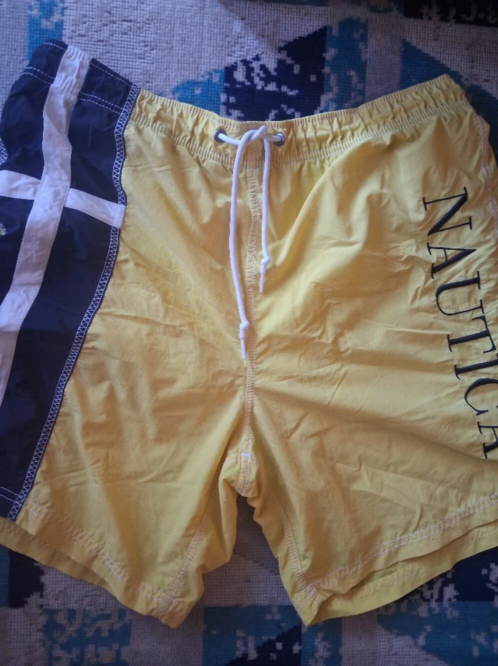 Nautica Men’s Yellow Swim Board Shorts with Navy Accent